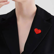 Red Heart Brooch with Crystal Decoration