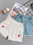Girls' Summer Embroidered Heart Denim Shorts
