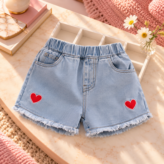 Little Heart Denim Shorts