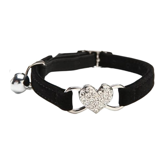 Cat Collar with Heart Flocking Diamond and Bell