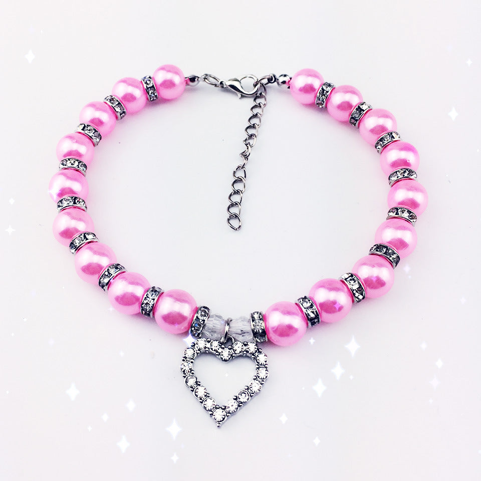 Pet Pearl Necklace with Heart Pendant for Cats and Dogs