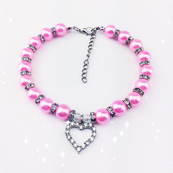 Pet Pearl Necklace with Heart Pendant for Cats and Dogs