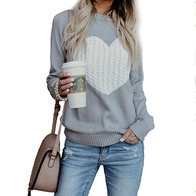 Heart Sweater, Long Sleeve Knit Top, Heart Base Layer
