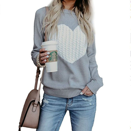 Heart Sweater, Long Sleeve Knit Top, Heart Base Layer