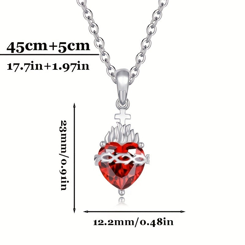 A red heart-shaped cross heart necklace with a chain