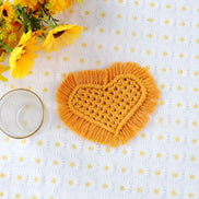 Handmade Heart Shape Cotton Rope Coaster with Tassel