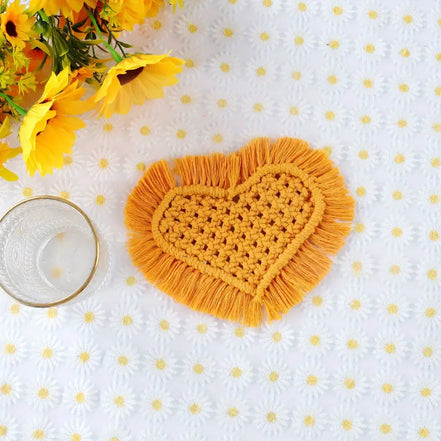 Handmade Heart Shape Cotton Rope Coaster with Tassel