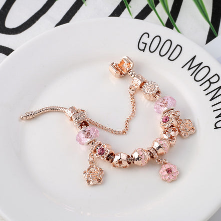 Rose Gold Flower Shape Women's Bracelet with Pendant