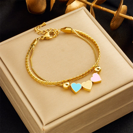 Colorful Double-layer Chain Heart Bracelet Necklace