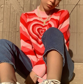 Vintage Heart Sweater with Colorful Rainbow Design