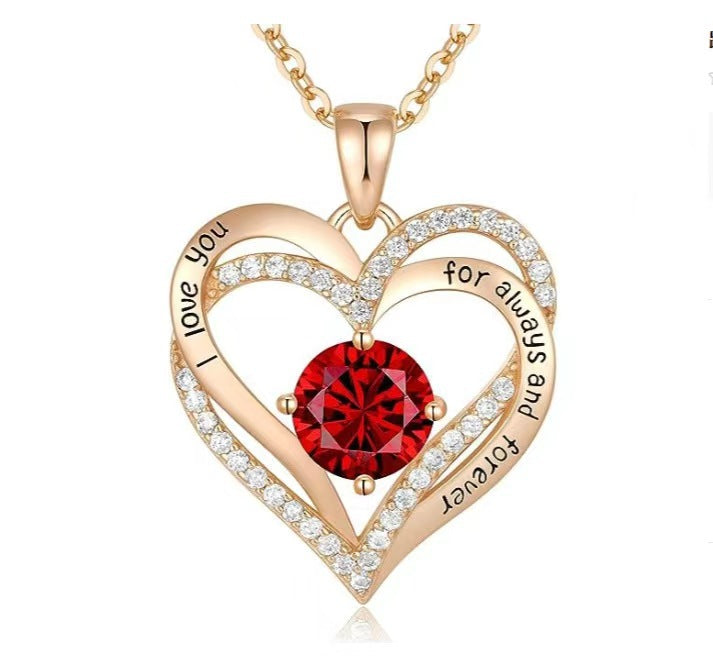 Heart-shaped women's double love pendant chain for Valentine's Day and Mother's Day