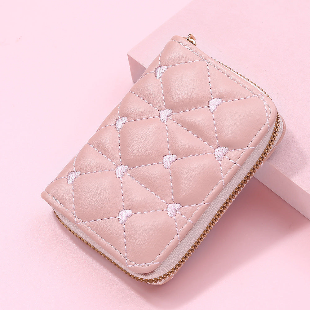 Cute Embroidered Heart PU Wallet and Card Holder