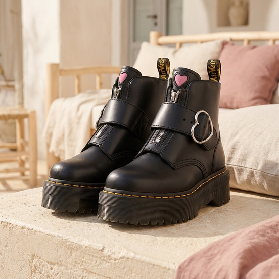 Heart Buckle Leather Ankle Boots for Women
