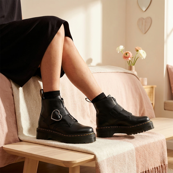 Heart Buckle Leather Ankle Boots for Women